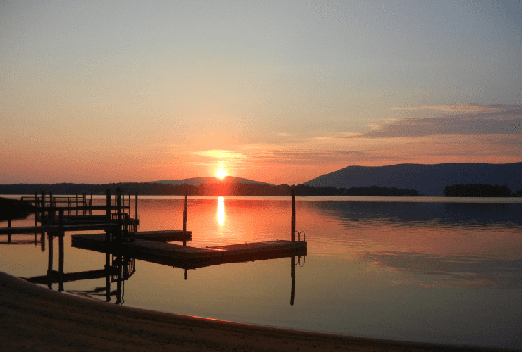 Beautiful orange sunrise over Smith Mountain