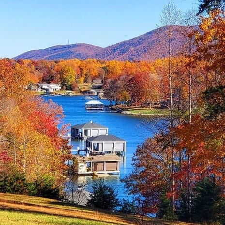 Fall foliage with lake and dock