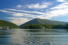 wake behind a boat at Smith Mountain Lake