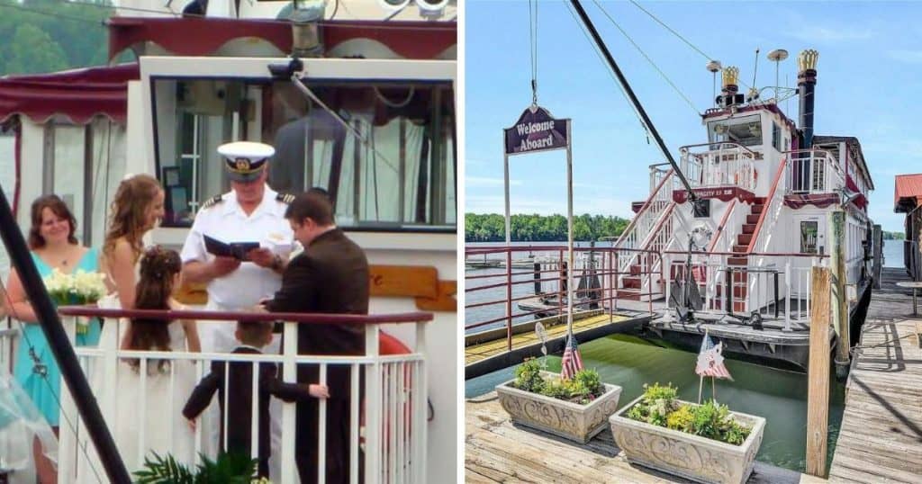 The captain performs a wedding aboard the Virginia Dare