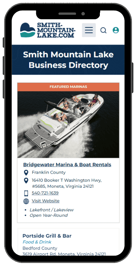 mobile phone view of SML business directory listing