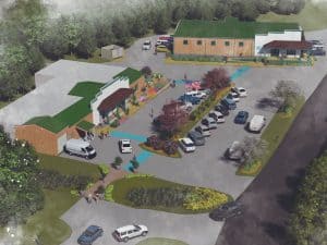 An aerial view rendering of the expanded campus of Lake Christian Ministries at Smith Mountain Lake.