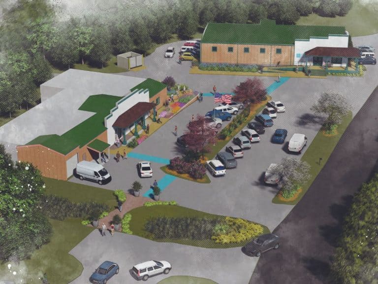 An aerial view rendering of the expanded campus of Lake Christian Ministries at Smith Mountain Lake.